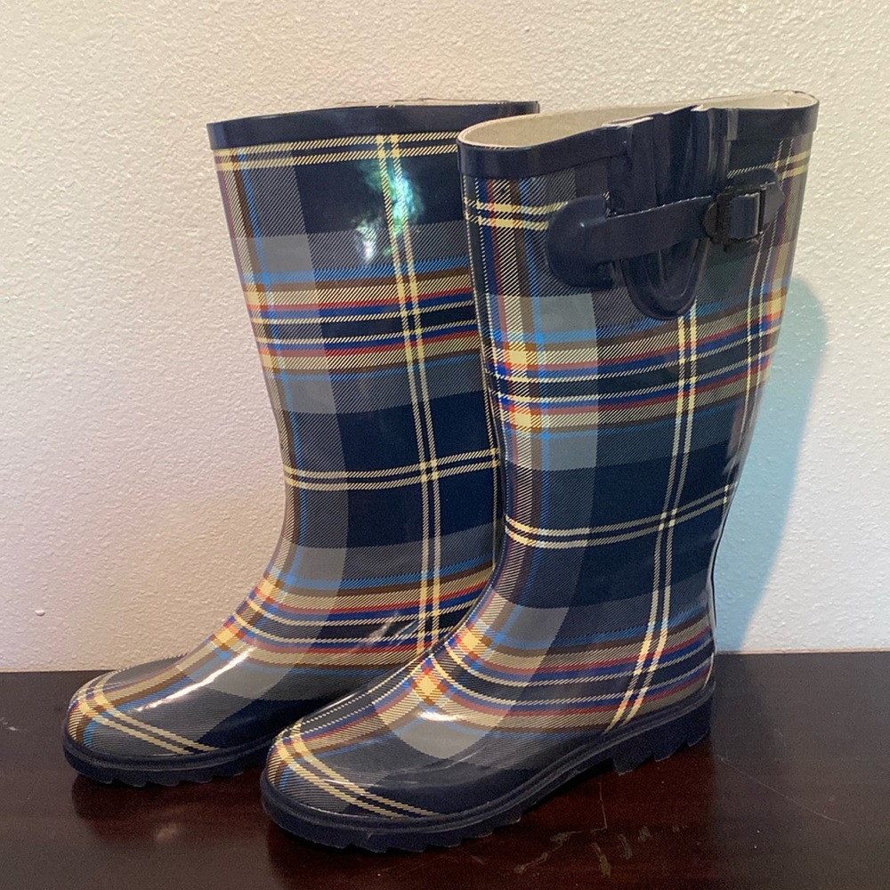 Plaid Rain Boots Size 7